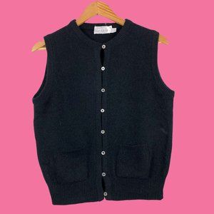 Vintage 60s black sweater vest with peekaboo button closures Womens Small